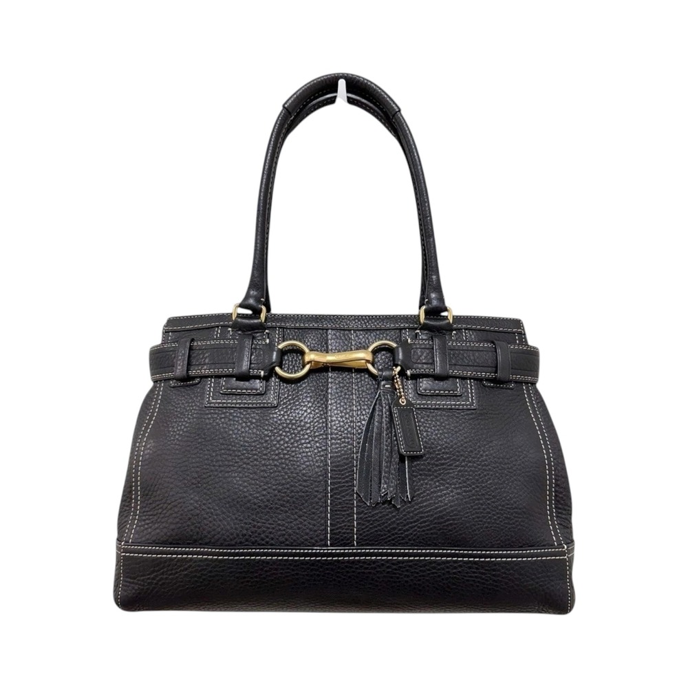 Coach Hamptons Large Carryall Tote Bag Black Pebbled Leather Horsebit 10213